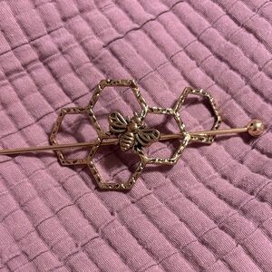 Gold Toned Bee & Honeycomb Shaped Hair Slide Clip
